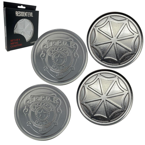 Resident Evil 4-Piece Metal Coaster Set for Drinks | Home and Kitchen Tabletop Protection | 4 Inches