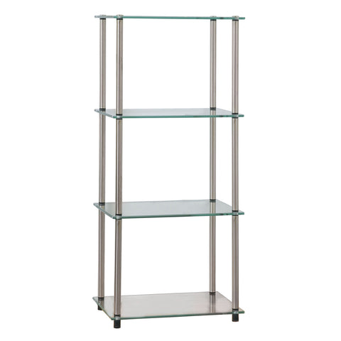 Convenience Concepts Designs2Go Classic Glass 4-Tier Tower 17.75" - Modern Media Stainless Steel Bookshelf for Living Room, Display Storage Shelves for Family Room, Bathroom, Office, Glass/Chrome