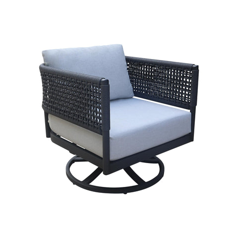 IC INTERNATIONAL CONCEPTS Outdoor Patio Charcoal Woven Abaca Rope Swivel Rocking Chair with Cushion
