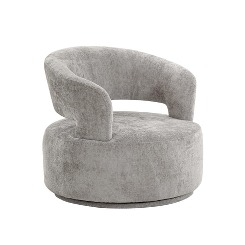 Pasargad Home Piagia Barrel Chair, Swivel Metal Base with Upholstery Round Chair for Living Room, Bedroom, Home Office, Silver