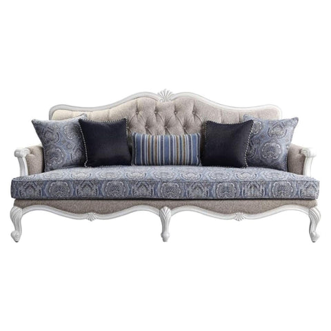 Oakestry Ciddrenar Fabric Tufted Sofa White Upholstered Elegant Comfortable Durable Modern Transitional Living Room Furniture Five Accent Pillows Premium Home Décor Stylish Seating Contemporary Couch