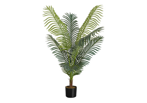 Monarch Specialties I 9537 Artificial Plant, 47" Tall, Palm Tree, Indoor, Faux, Fake, Floor, Greenery, Potted, Real Touch, Decorative, Green Leaves, Black Pot