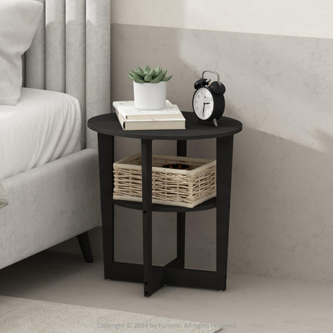 Furinno TIDUR Night Stand, 2-Tier Oval Nightstand with Round Edge Tabletop, Open Shelf Bedside Table, End Table, Side Table, for Bedroom, Closet, Dorm, Walnut