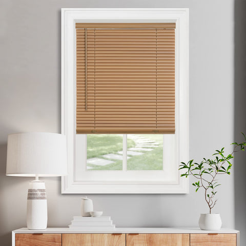 Cordless Light Filtering Mini Blind - 33 Inch Width, 64 Inch Length, 1" Slat Size - Woodtone - Cordless GII Morningstar Horizontal Windows Blinds for Interior by Achim Home Decor