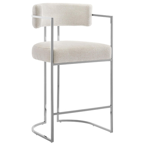 Modway Huron Modern Barrel Counter Stool with Sled Base in Silver Cream