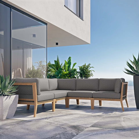 Modway Clearwater Sectional, 5-Piece Set, Gray Graphite
