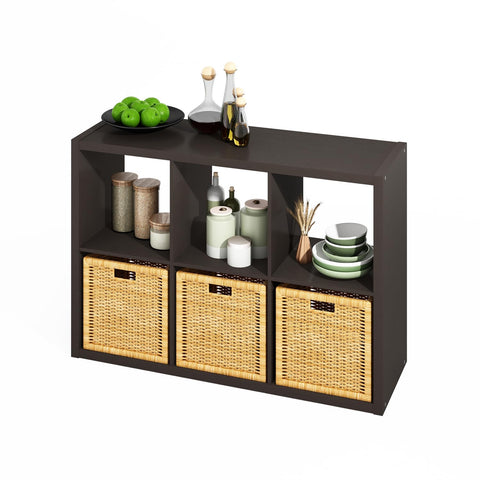 Furinno Hermite 6-Cube Open Shelves Kitchen Storage Kitchen Island Bakers Rack Buffet Sideboard Dark Oak