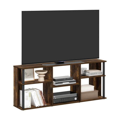 Furinno Classic TV Stand with Plastic Poles for TV up to 65-Inch Amber Pine/Black