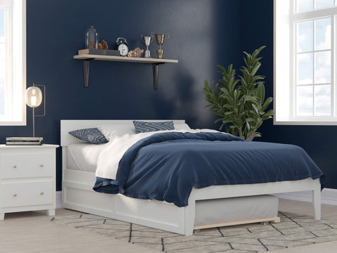 AFI Boston Full Size Platform Bed with Twin Trundle in White