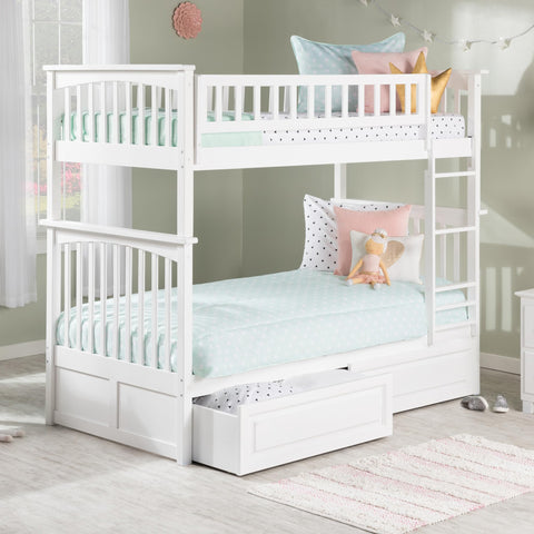 AFI, Columbia Bunk Bed Twin Over Twin with Raised Panel Bed Drawers, White
