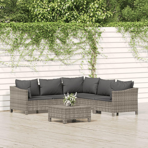 Oakestry 6-Piece Garden Lounge Set Grey PE Rattan, Modular Outdoor Sofa Set with Cushions, Powder-Coated Steel Frame