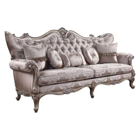 Oakestry Jayceon Fabric Tufted Sofa with 5 Pillows Champagne Beige Upholstered Comfortable Stylish Elegant Living Room Furniture Traditional Contemporary Seating Premium Home Decor Family Couch