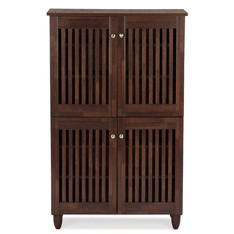 Baxton Studio Fernanda 4-Door Shoe Storage Cabinet, Brown