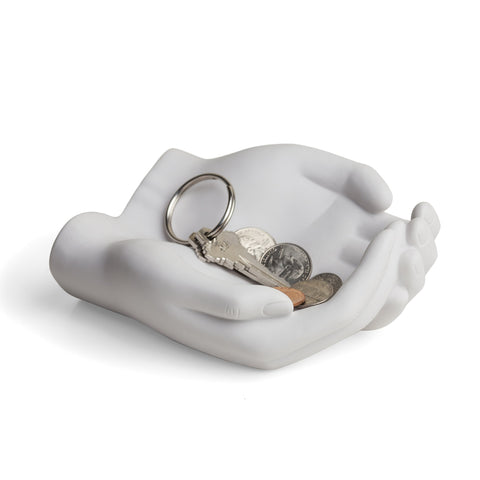 Danya B. CSK8076 Handle with Care Hands Holder, White Poly Resin Decorative Tray, Key Ring Jewelry Candle Trinket or Candy Dish, 5.25" W