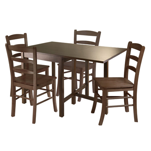 Oakestry Lynden 5-Pc Drop Leaf Dining Set, Solid Wood Table with Expandable Leaf & 4 Ladder-Back Chairs, Space-Saving Square Kitchen Table, Antique Walnut
