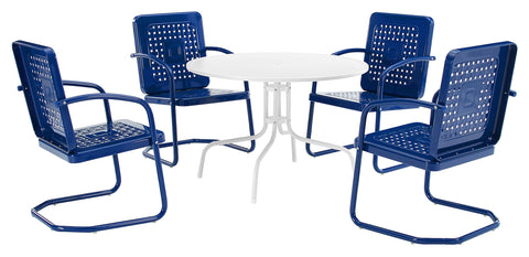 Bates 5Pc Round Retro Outdoor Dining Set Bright Red Gloss /White Satin - Dining Table & 4 Armchairs