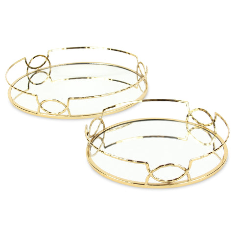Mianzi Round Bamboo-Inspired Set of 2 Trays - Gold