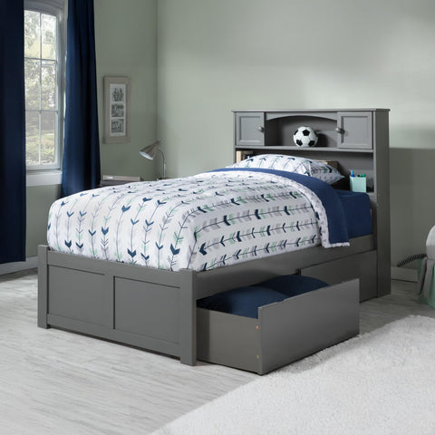 AFI, Newport Twin XL Platform Bed with Footboard and Storage Drawers, Grey