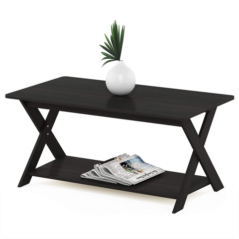 Furinno Modern Coffee Table, Rectangle Modern Coffee Table with X-Legs, Criss-Crossed Side Table, for Living Room, Bedroom, Home Office, Black Espresso