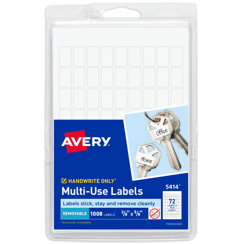 Avery® Multi-Use Removable Labels, 3/8" x 5/8", White, Non-Printable, 1,008 Blank Labels Total (5414)