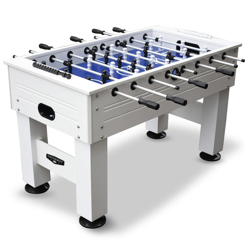 Hathaway Highlander 55-in Outdoor Foosball Table Adult Size - White Soccer Table Game Set with Waterproof Surface, Anti-Rust Rods, Ergonomic Handles, Nylon Cover, 2 Scorers, and 2 ABS Foosball Balls