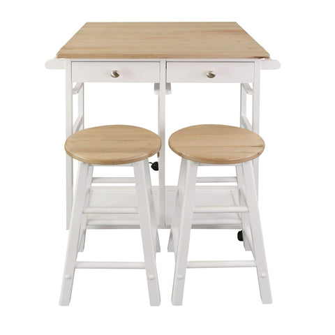 American Trail Breakfast Cart with Drop-Leaf Table, Two-Tone (Harvest Hardwood Top, White Base)
