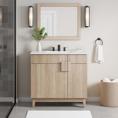 Modway EEI-6400-OAK Miles 36” Bathroom Vanity Cabinet (Sink Basin Not Included), Oak