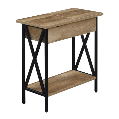 Convenience Concepts Tucson Flip Top End Table with Charging Station 23.75" - Modern Living Room Table with Storage Shelf, Side Table Side Table, Weathered Barnwood/Black