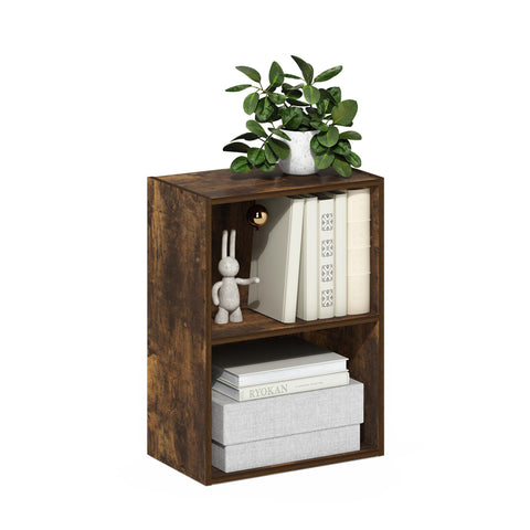 Furinno LUDER Book Shelf, 2-Tier Modern Bookshelf, Open Shelves Bookcase, 9" x 16" x 21", for Living Room, Bedroom, Home Office, Amber Pine