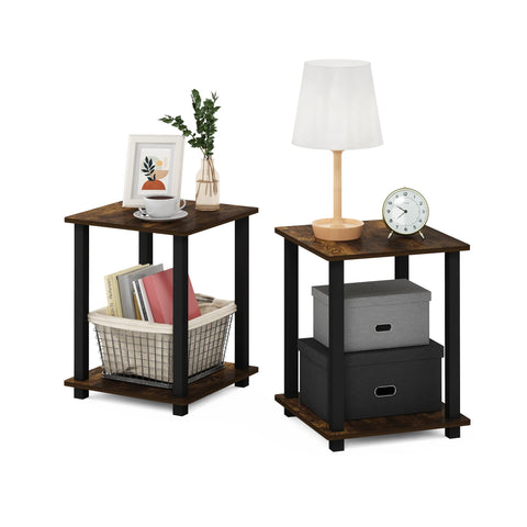 Furinno SIMPLISTIC Side Table Set of 2, 2-Tier Square Modern End Table, Nightstand, Night Stand, Bedside Table, Toolless Assembly, for Living Room, Bedroom, Amber Pine