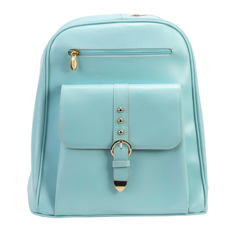 McKleinUSA Women's Leather Business Laptop Tablet Backpack, Aqua Blue, Small