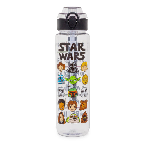 Silver Buffalo Star Wars Episodes 1-6 Cartoon Characters Hydration Tracker Plastic Water Bottle with Locking Lid and Strap, 33 Ounces