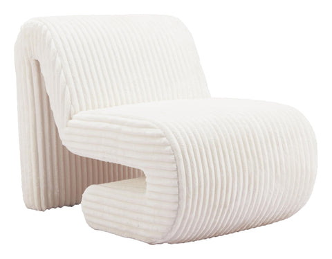 Zuo Opam Accent Chair White, White Accent Chair, Modern Style, Corduroy, Velveteen Strips Corduroy Fabric, Plywood, Indoor Living, 26.4" W x 37" D x 27.6" H, Non-Stackable