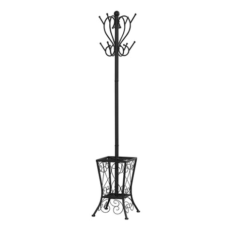 Monarch Specialties I 2060 Coat Rack, Hall Tree, Free Standing, 8 Hooks, Entryway, 71" H, Umbrella Holder, Bedroom, Metal, Black, Transitional