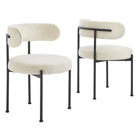 Modway EEI-6516-IVO-BLK Albie Boucle Fabric Dining Chairs - Set of 2, Ivory Black