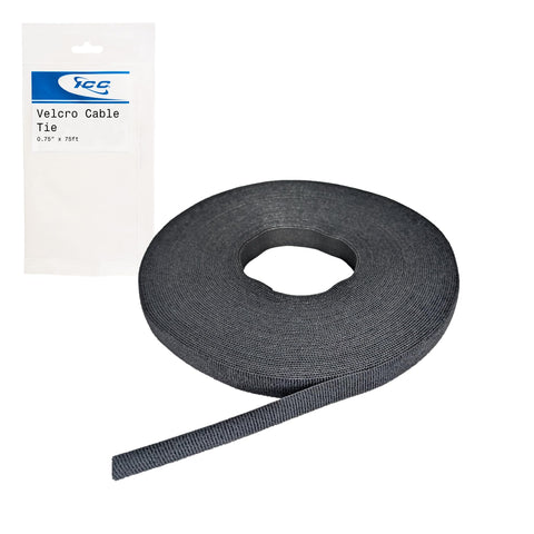 ICC Velcro® Brand ONE-WRAP® Tie Cable Tie Tape - 0.75” x 75 Feet Per Roll, Reusable Hook and Loop Fastening Tape for Efficient Cable Management, Organizing, and Bundling Wires and Cords, Black