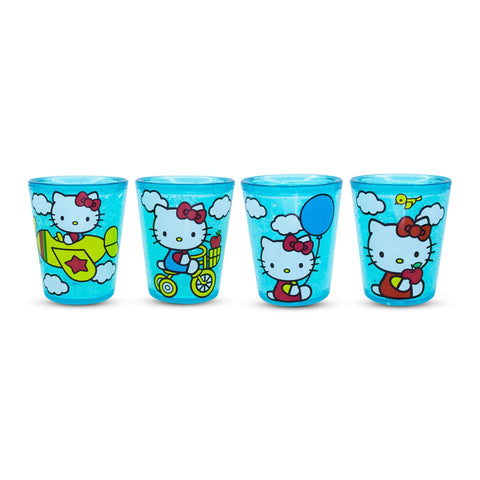 Silver Buffalo Sanrio Hello Kitty Classic Scenes 2-Ounce Plastic Freeze Gel Mini Cups, Set of 4 | Insulated Cooling Drinkware Chiller