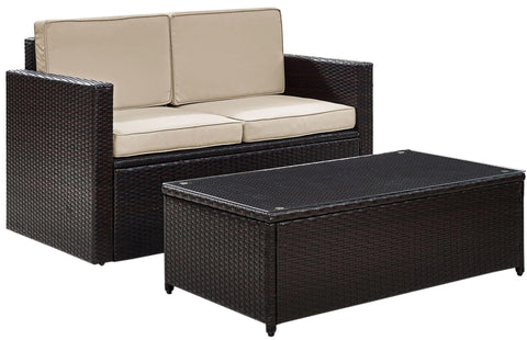 Palm Harbor 2Pc Wicker Outdoor Loveseat Patio Furniture Set Sand/Brown - Loveseat & Coffee Table