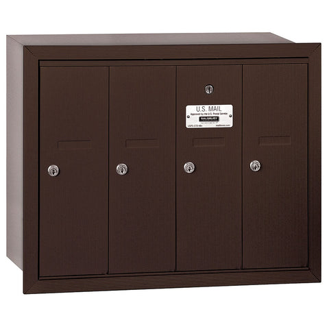 Vertical Mailbox (Includes Master Commercial Lock) - 4 Doors - Bronze - Recessed Mounted - Private Access