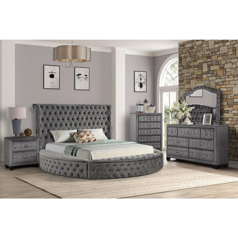 Galaxy Home Furnishings Hazel Queen 4 Pc Tufted Upholstery Bedroom Set Made with Wood in Gray