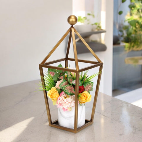 Cheungs Novara Pyramid Top Metal Lantern - Gold 6067GD