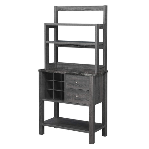 Convenience Concepts Newport Serving Bar Cart 31" - Modern Storage Bar Cabinet with Drawers, Wine Rack for Kitchen, Dining Room, Black Faux Marble/Weathered Gy