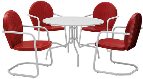 Griffith 5Pc Round Retro Outdoor Dining Set Bright Red Gloss/White Satin - Table & 4 Chairs