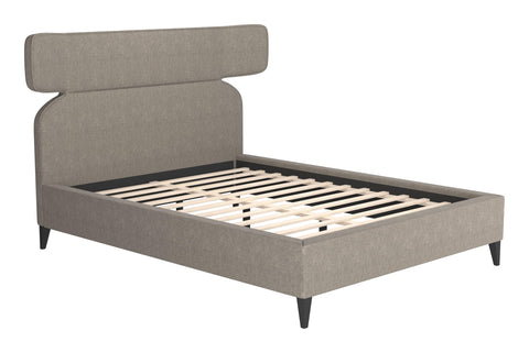 Zuo Dusa Queen Bed Olive Brown, Gray Bed, Modern Style, Plain Fabric, Rubber feet Help Prevent Floor Scratches, Rubberwood, Indoor Bedroom, 78.9" W x 89" D x 52" H