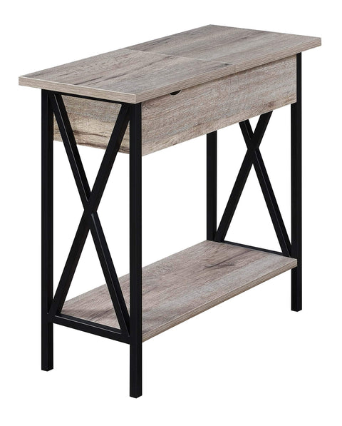 Convenience Concepts Tucson Flip Top End Table with Charging Station and Shelf, 23.75"L x 11.25"W x 24"H, Sandstone