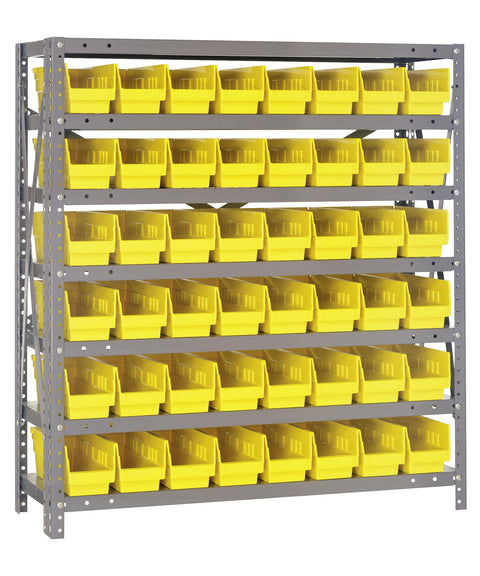 Quantum Storage Systems 1239-101YL Steel Shelving Unit with 4" Shelf Bins, 12" D x 36" W x 39" H, Yellow