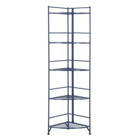 Convenience Concepts Xtra Storage Shelves - 5-Tier Corner Folding Metal Storage Shelves, Closet Organizer for Office, Laundry Room, Bedroom, Garage, Kitchen, Bathroom, Cobalt Blue