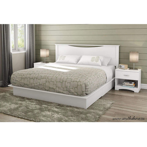 Fast Furnishings King Size Modern Platform Bed with Storage Drawers in White Finish