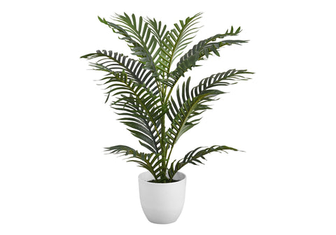 Monarch Specialties I 9508 Artificial Plant, 28" Tall, Palm Tree, Indoor, Faux, Fake, Floor, Greenery, Potted, Real Touch, Decorative, Green Leaves, White Pot