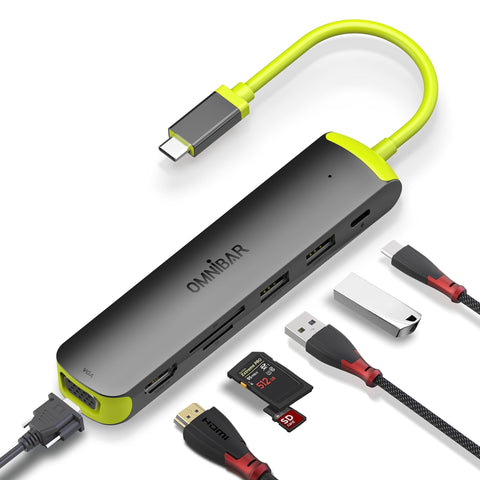 Ominbar USB C Hub,7-in-1 USB C to USB Hub Multiport with 4K HDMI, VGA,SD/TF Card Reader, 2 USB-A 3.0 5Gbps,100W PD Charging Ports,USB Type C Docking Station for Laptop,MacBook Pro/Air and More